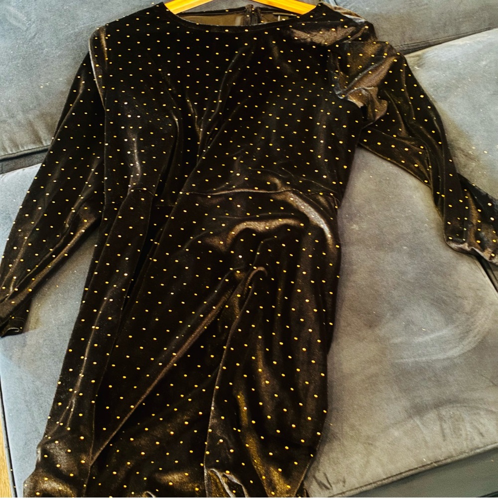 Torrid Chic Mini Black Velvet Dress with Gold Studs and Keyhole Back